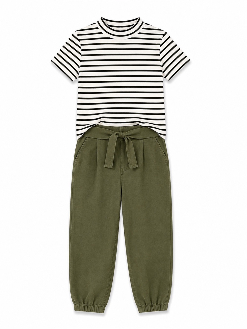 Crazy 8 White & Olive Green Mockneck Top & Paperbag Pants Outfit Girls Size 7/8